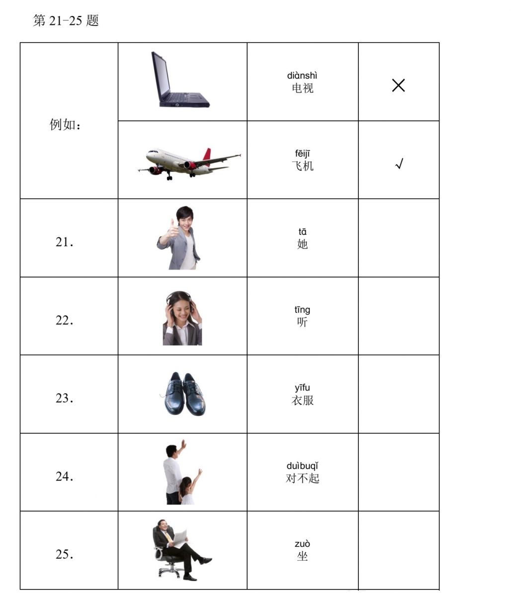 test đọc hiểu tiếng trung hsk 1 phần 1
