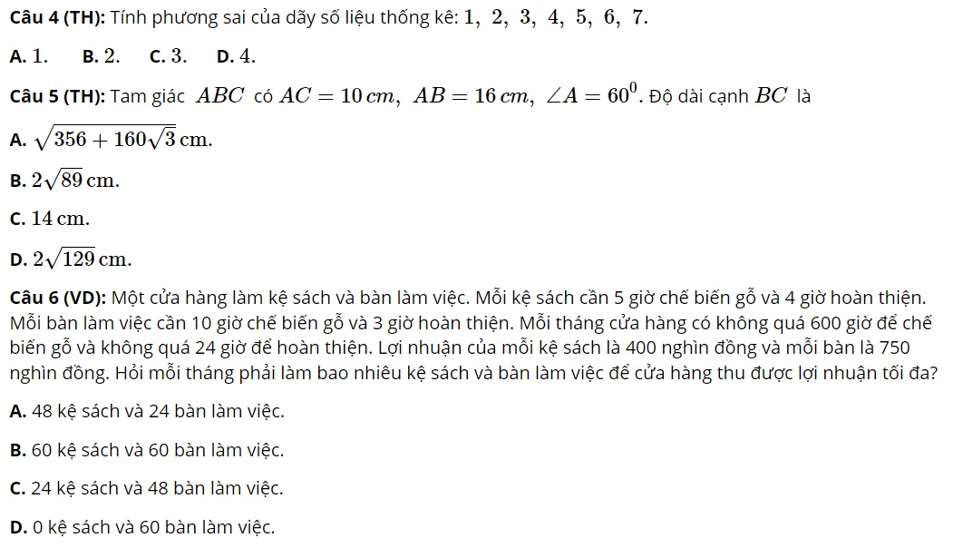 thi thử học kỳ 2 toán 10 câu 4-5-6