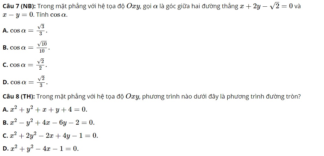 thi thử học kỳ 2 toán 10 câu 7-8